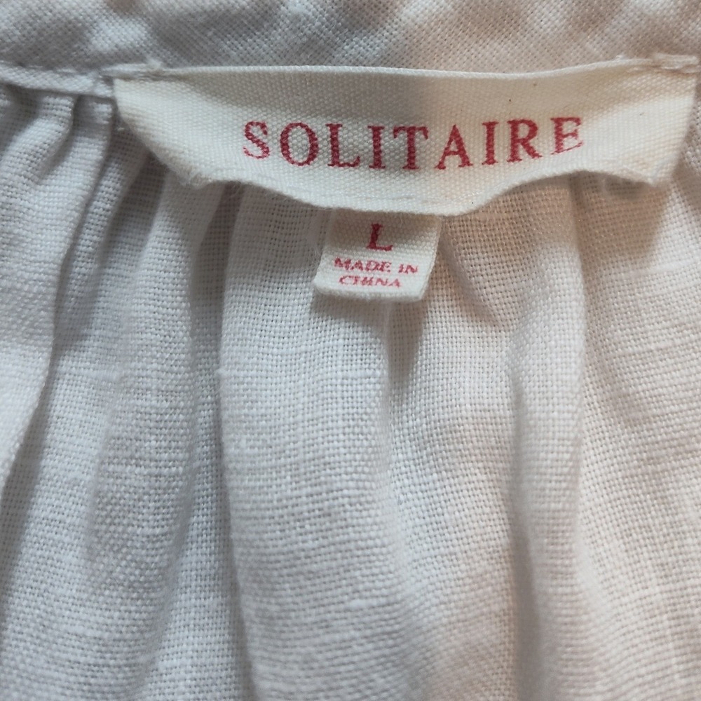 Solitaire White‎ 100% Linen Floral Embroidered Peasant Blouse Top Large 22-1095 - Picture 3 of 4
